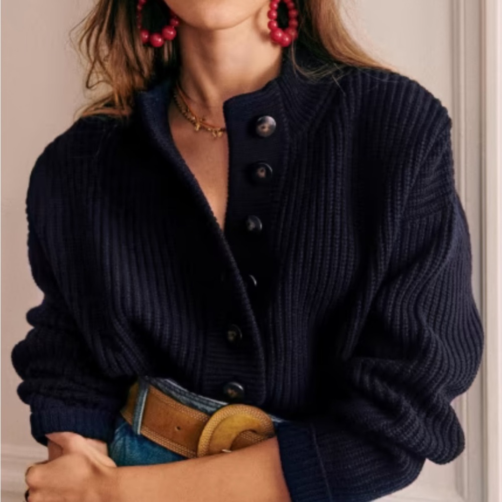 Sezane Lucas Navy Blue Button-Up Jumper